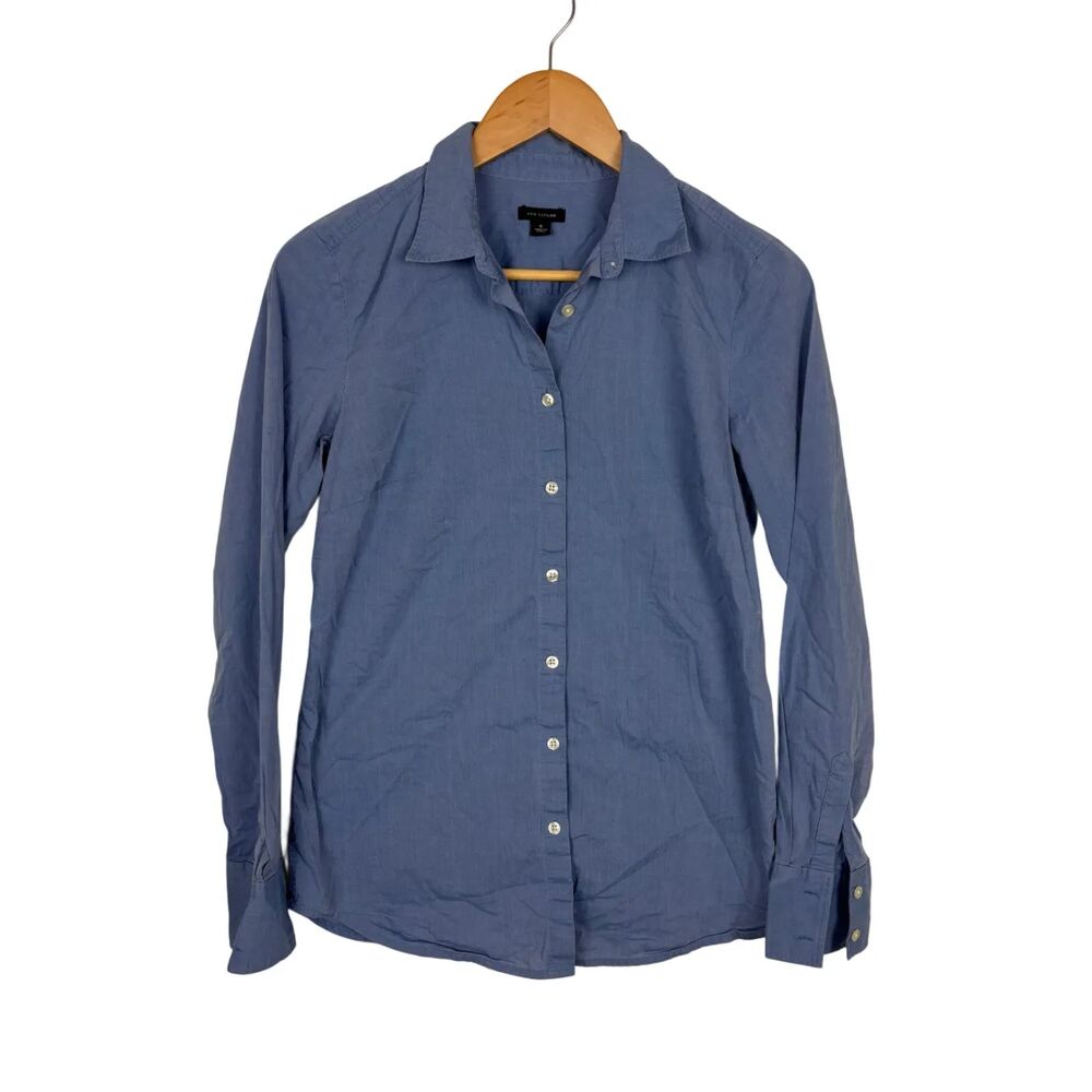 Ann Taylor Chambray Blue Button Front Long Sleeve Career Shirt Women’s 4